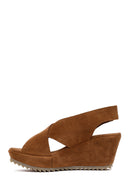 Woman Mink Strappy Wedge Heel Suede Sandal | Derimod