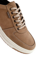Men's Beige Lace-Up Thick-Soled Nubuck Leather Sneakers | Derimod
