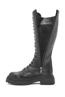 Women's Black Zippered Leather Boots | Derimod