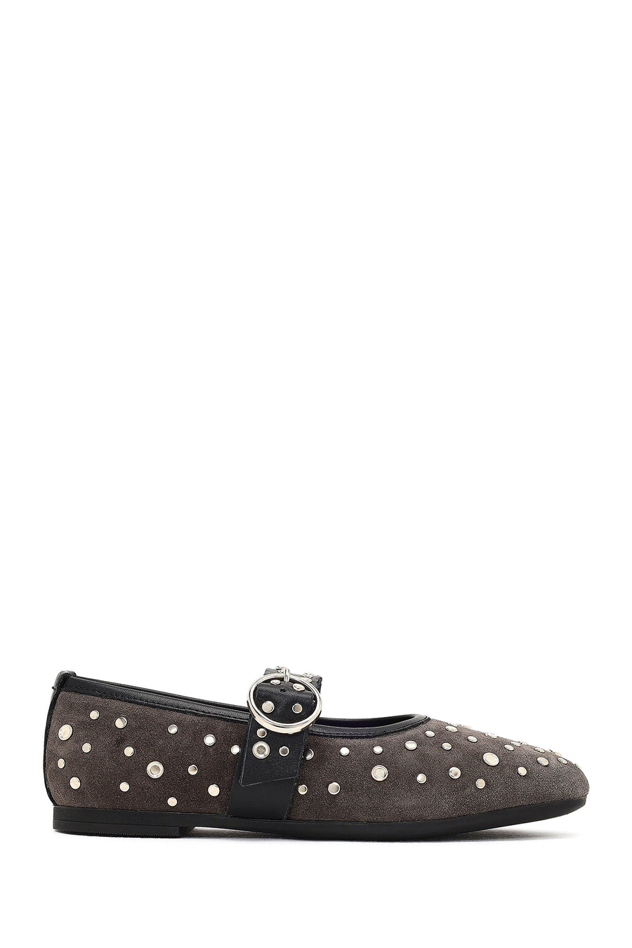 Women's Anthracite Buckled Suede Leather Ballet Flat
