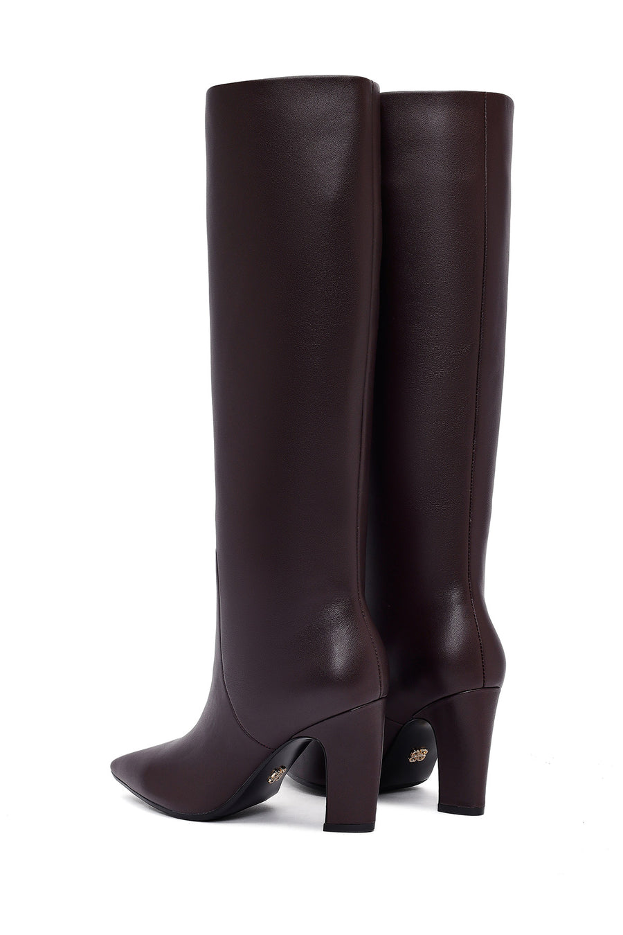 Women's Burgundy Thick Heeled Leather Boot