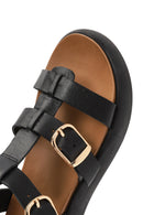 Women's Black Buckled Thick Soled Leather Sandals | Derimod
