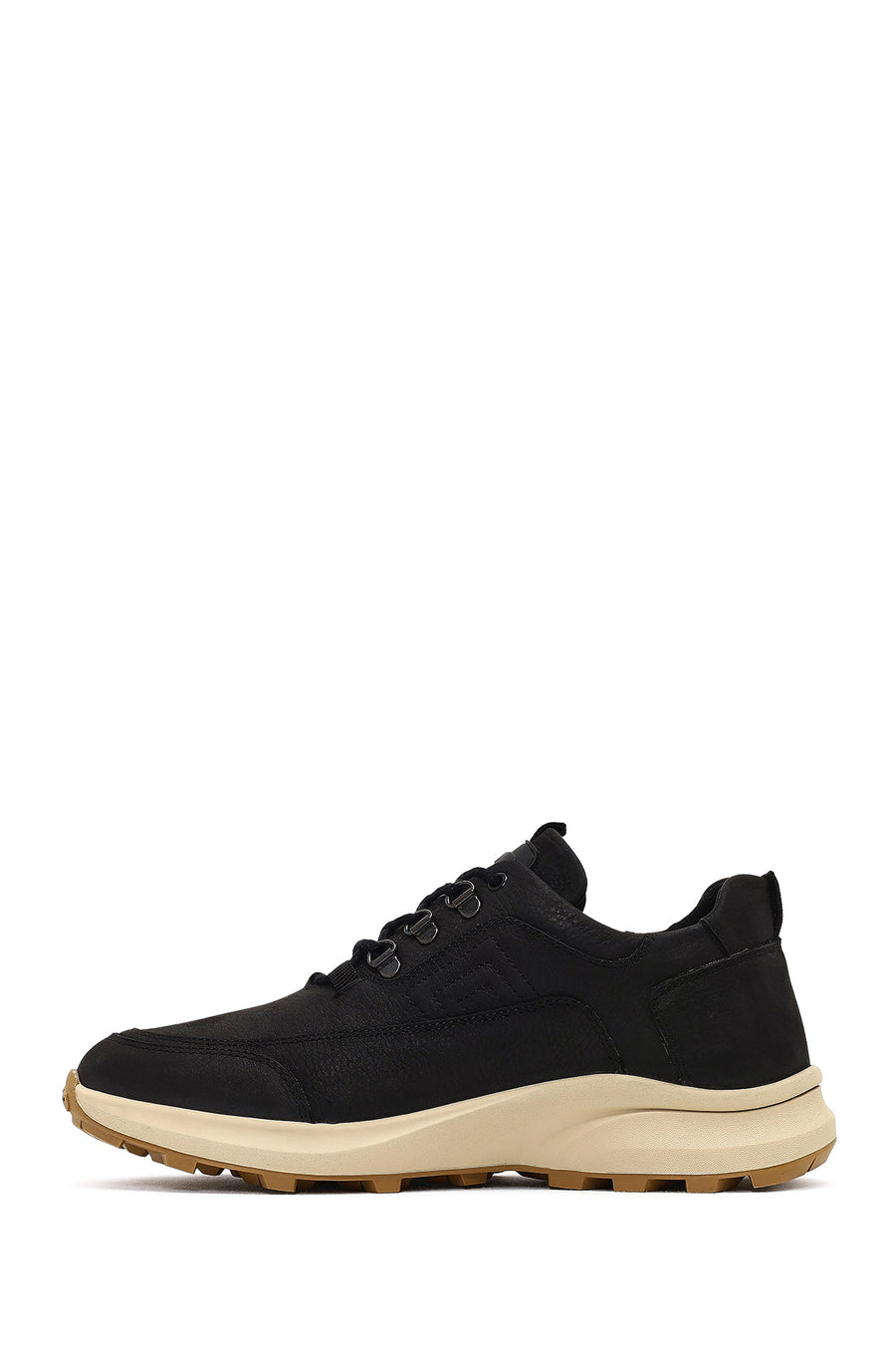 Erkek Siyah Bağcıklı Kalın Tabanlı Nubuk Deri Casual Sneaker