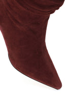 Woman Burgundy Heeled Suede Boot | Derimod