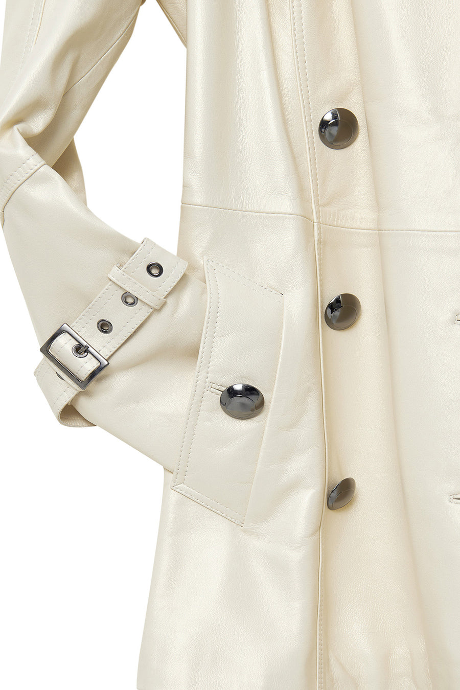 Barbara Women's Beige Double Breasted Collar Regular Leather Trench Coat