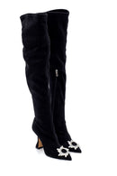 Women's Leather Stone Suede Heeled Boots | Derimod