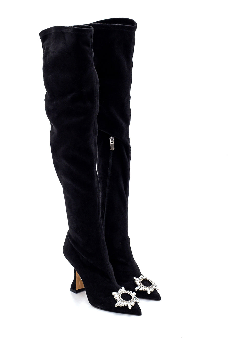 Women's Leather Stone Suede Heeled Boots