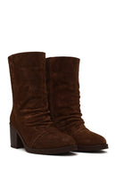 Woman Brown Chunky-Heel Suede Boots | Derimod