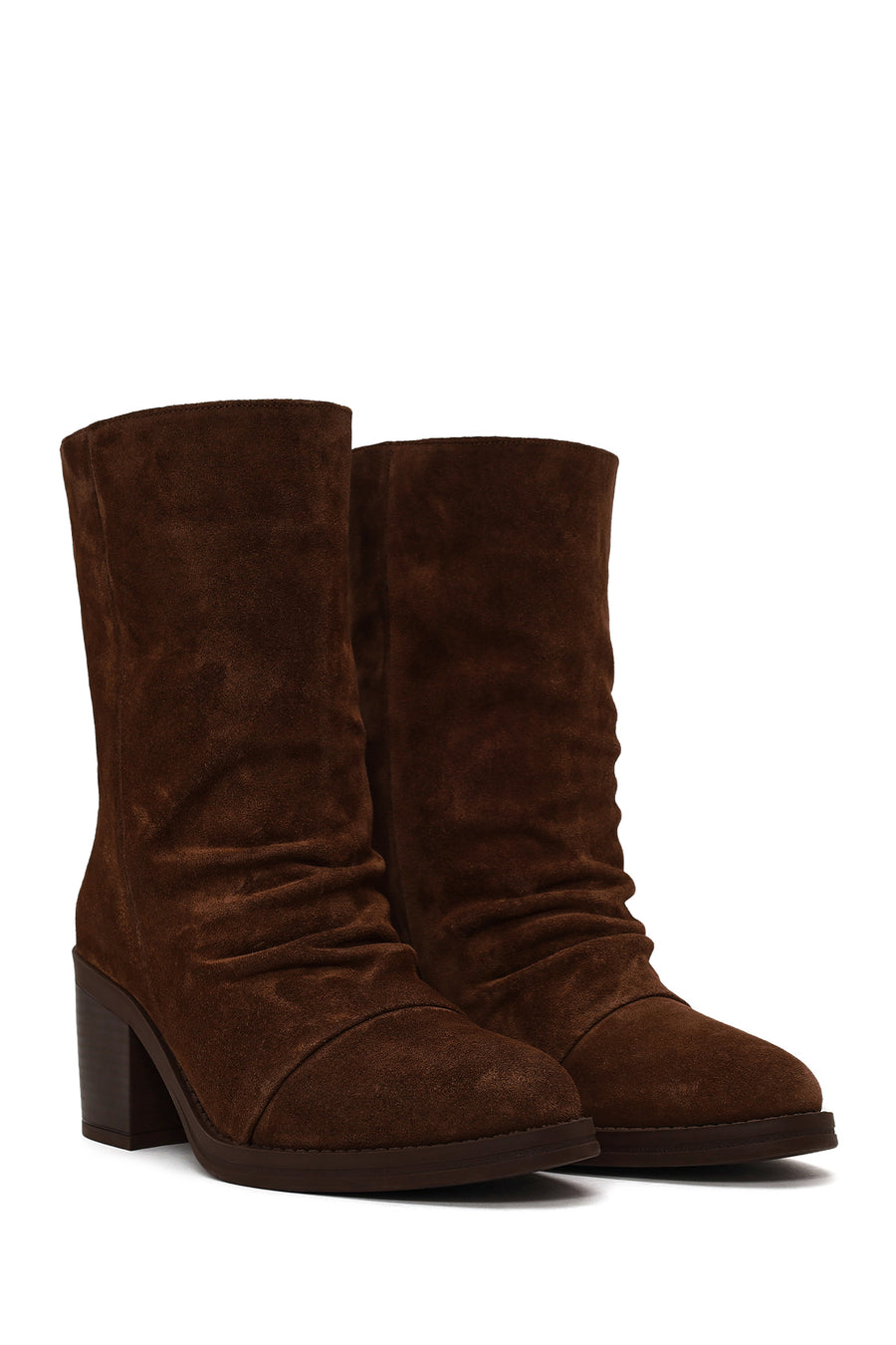 Woman Brown Chunky-Heel Suede Boots