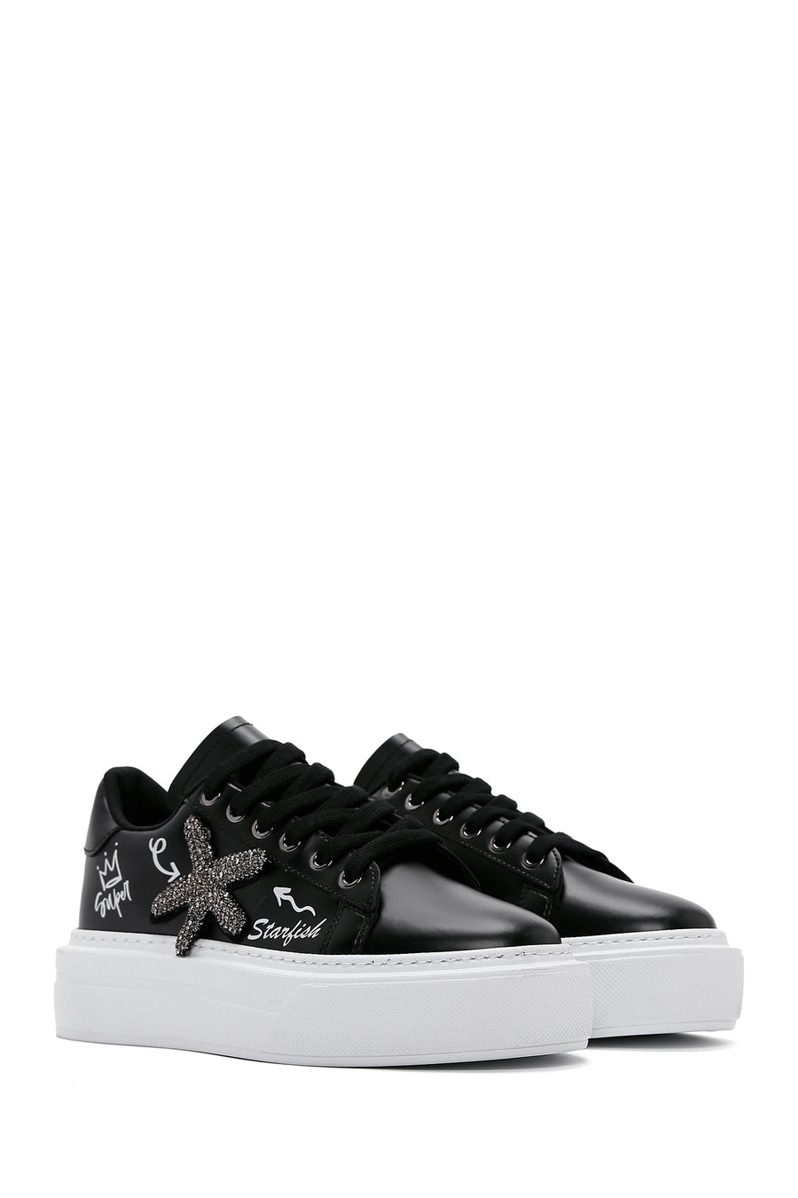 Women's Black Stone Thick Soled Sneaker