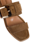 Woman Beige Buckled Suede Leather Slipper | Derimod
