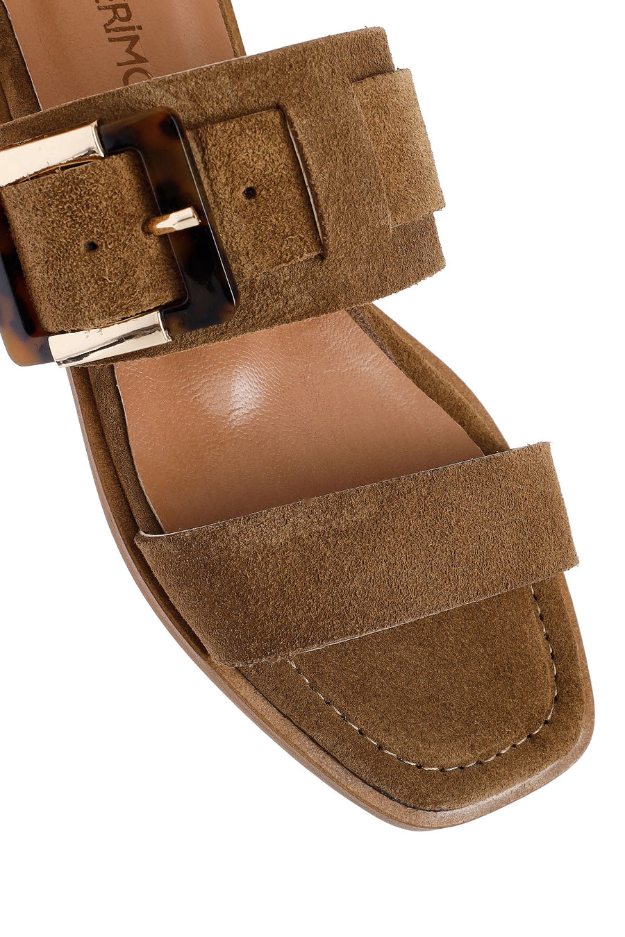 Woman Beige Buckled Suede Leather Slipper