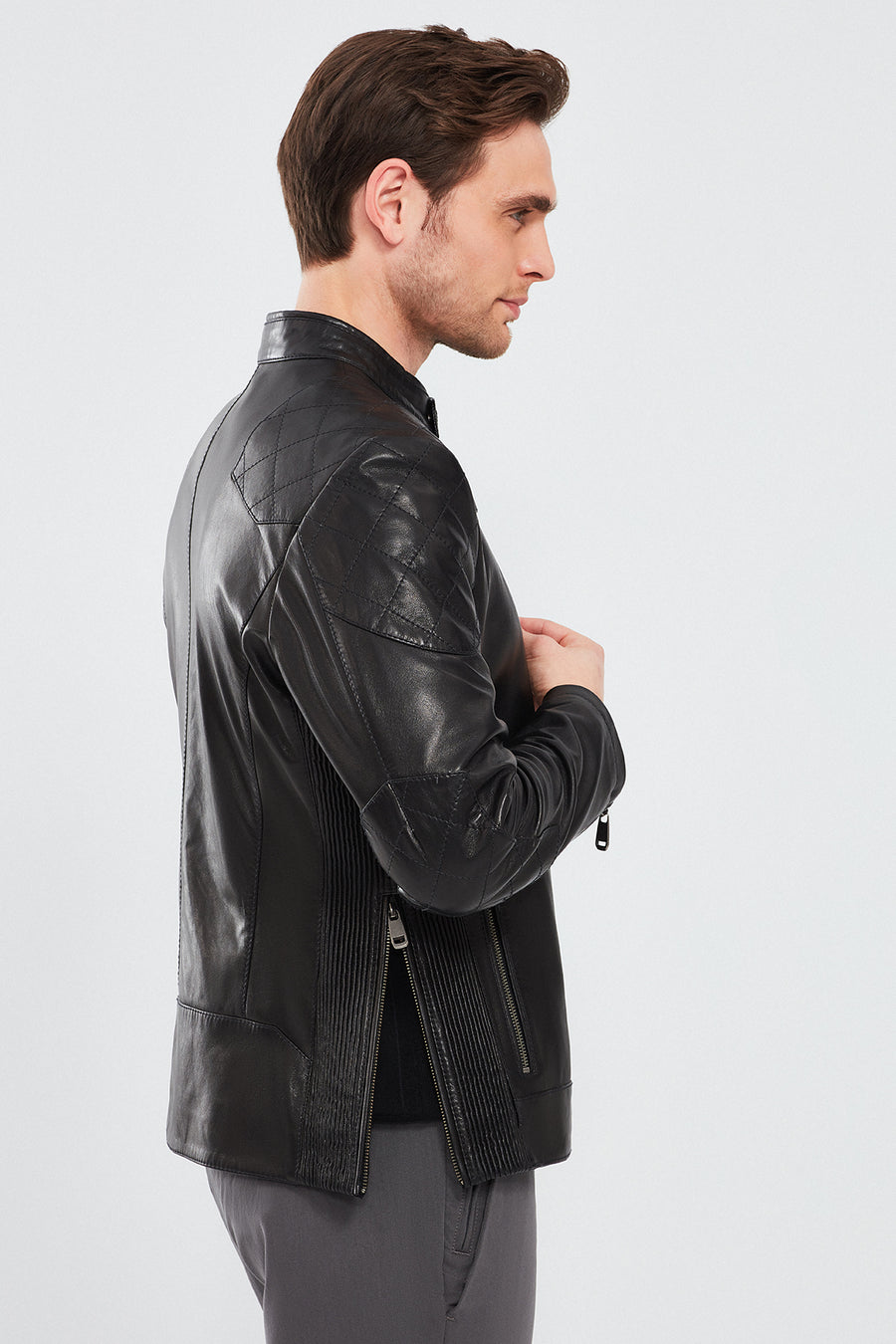 Jackson Men's Black Slim-Fit Sports Leather Coat