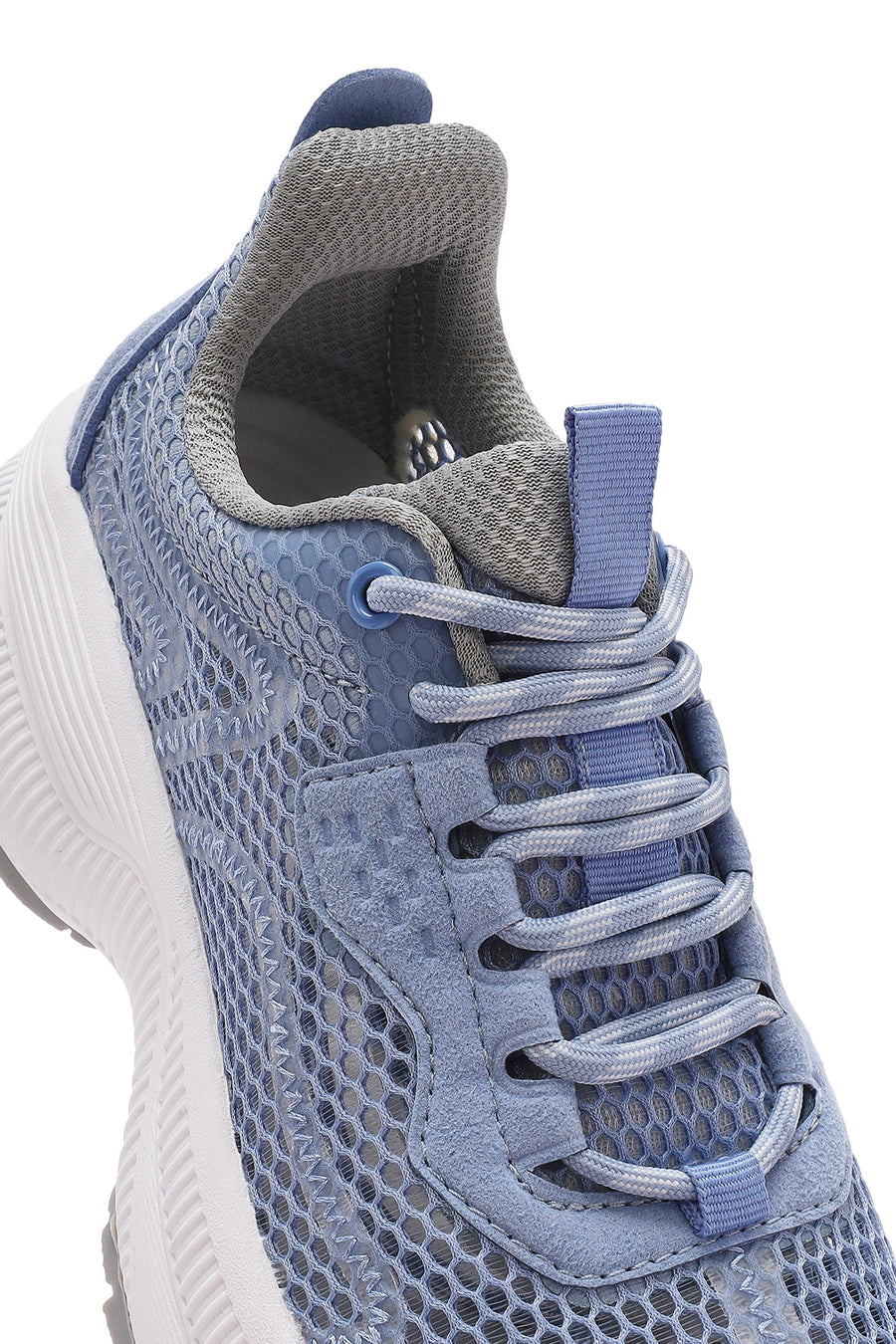 Women's Blue Lace-Up Thick-Sole Fabric Sneakers