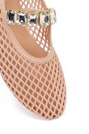 Women's Beige Jelly Ballet Flats with Rhinestones | Derimod