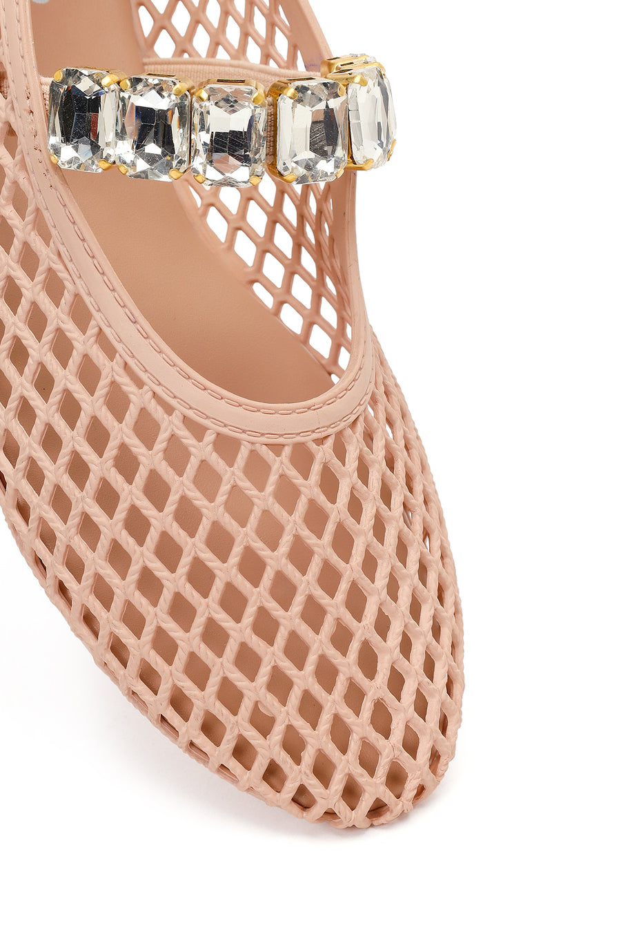 Women's Beige Jelly Ballet Flats with Rhinestones