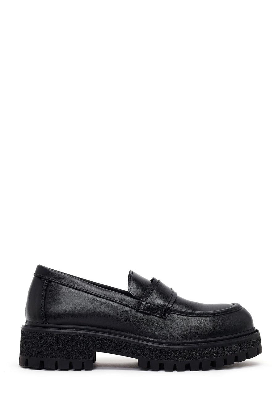 Woman Black Thick-Soled Leather Masculine Loafer AF410006DV | Derimod