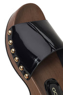 Woman Black Thick-Soled Patent Leather Slippers | Derimod