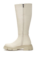 Women's Beige Leather Zippered Thick Soled Boots | Derimod
