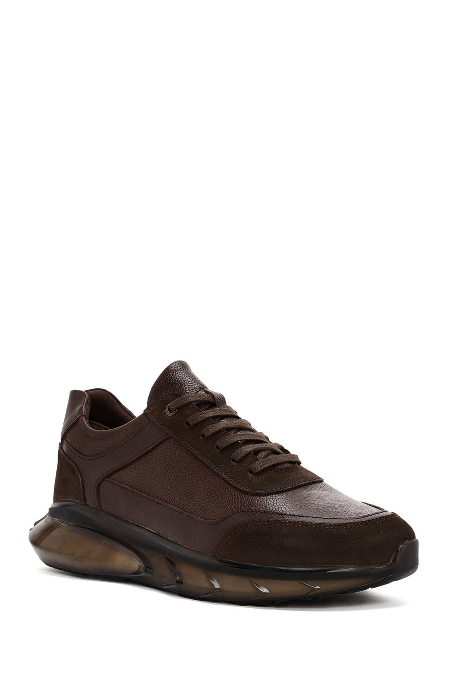 Men's Brown Lace-Up Thick-Soled Leather Casual Sneaker