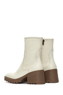 Women's Beige Zippered Thick Heel Leather Boots | Derimod
