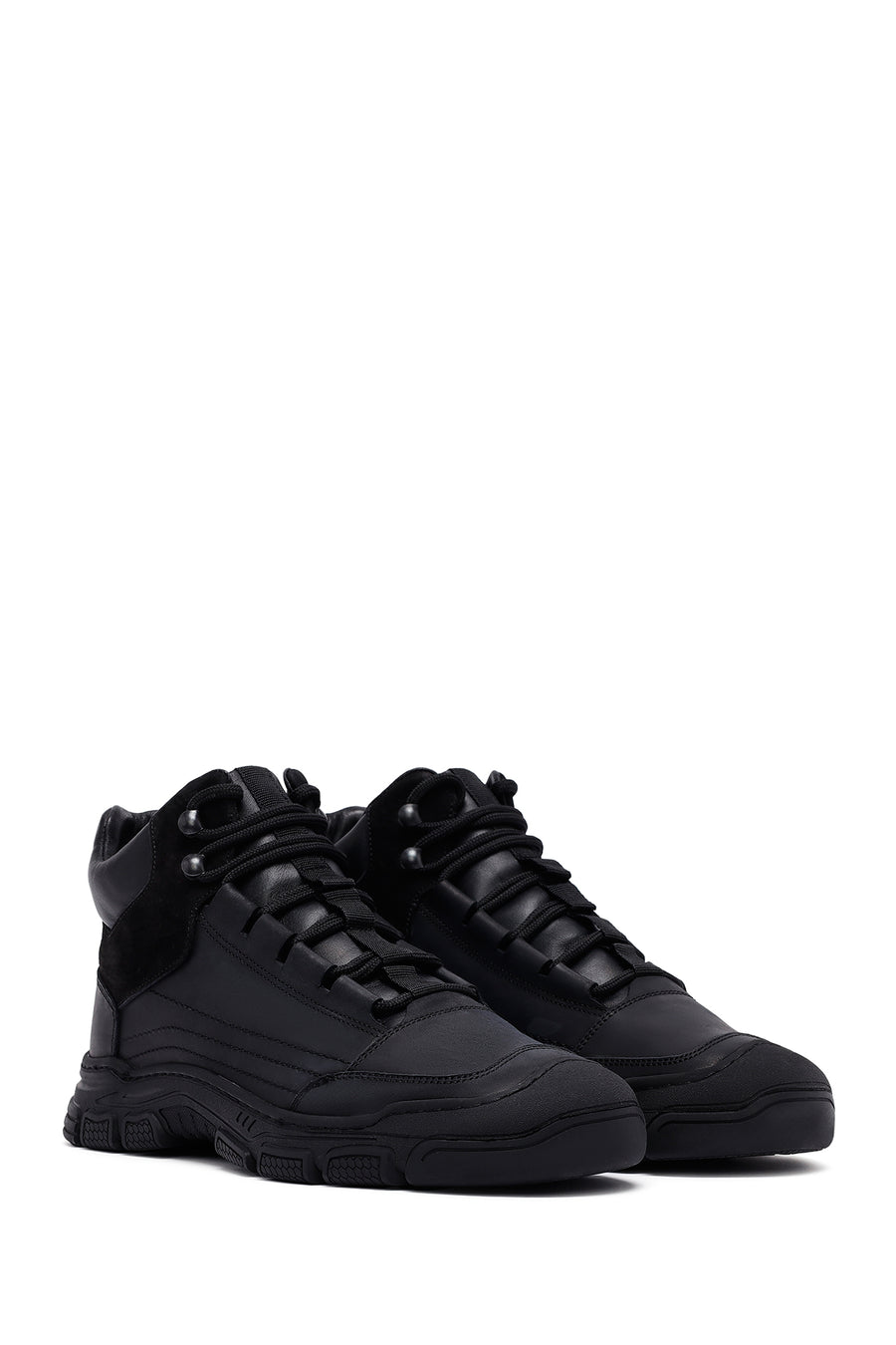 Men's Black Lace-Up Leather Casual Boots