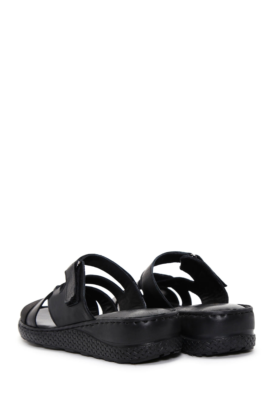 Women's Black Leather Comfort Slippers