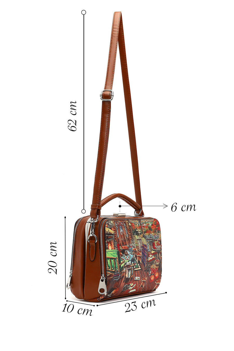 Woman Tan Long-Strap Patterned Shoulder Bag