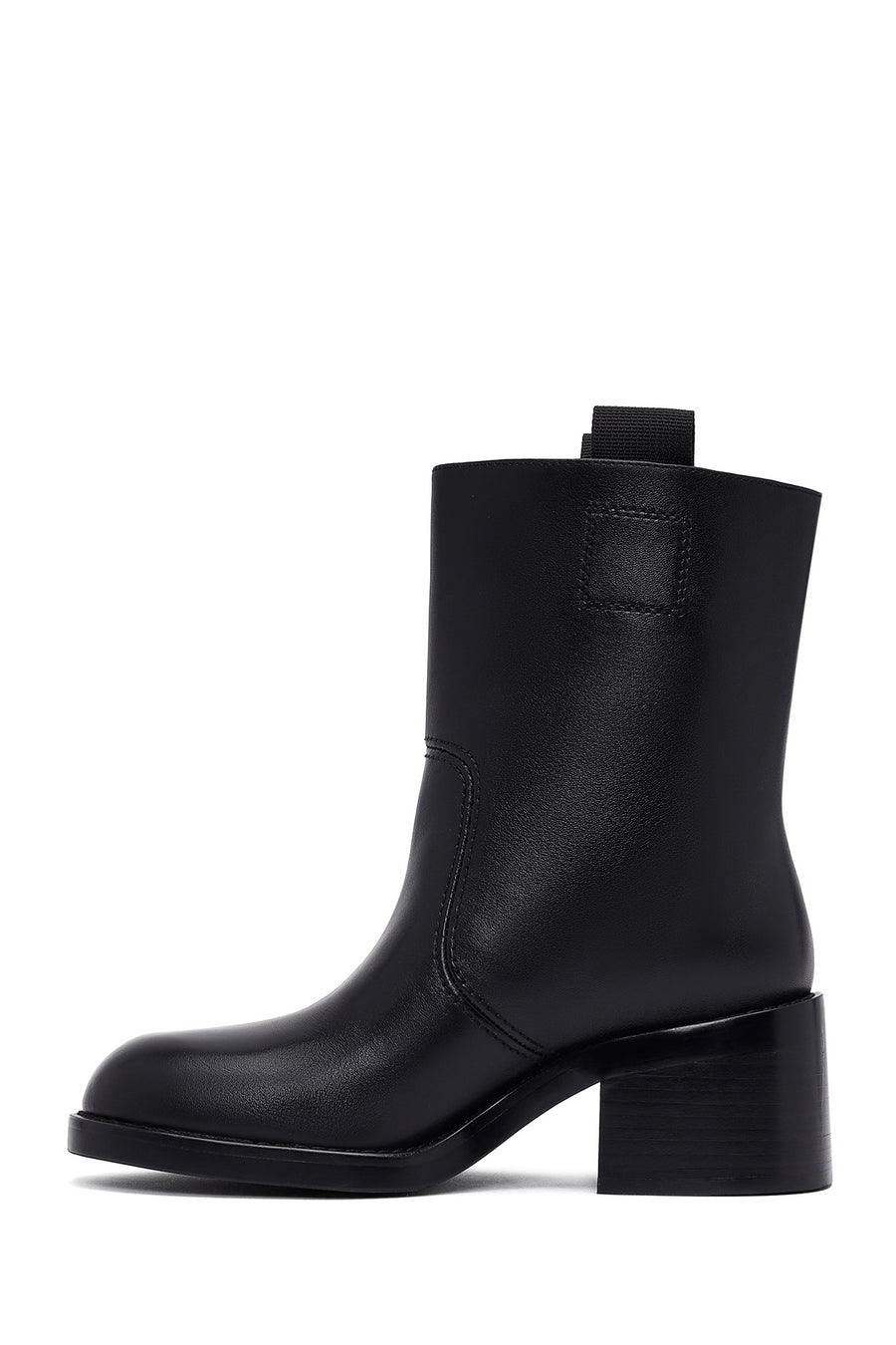 Women's Black Short Thick Heel Leather Boots