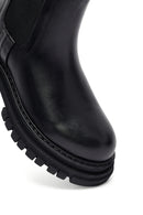 Woman Black Thick Sole Leather Chelsea Boots | Derimod