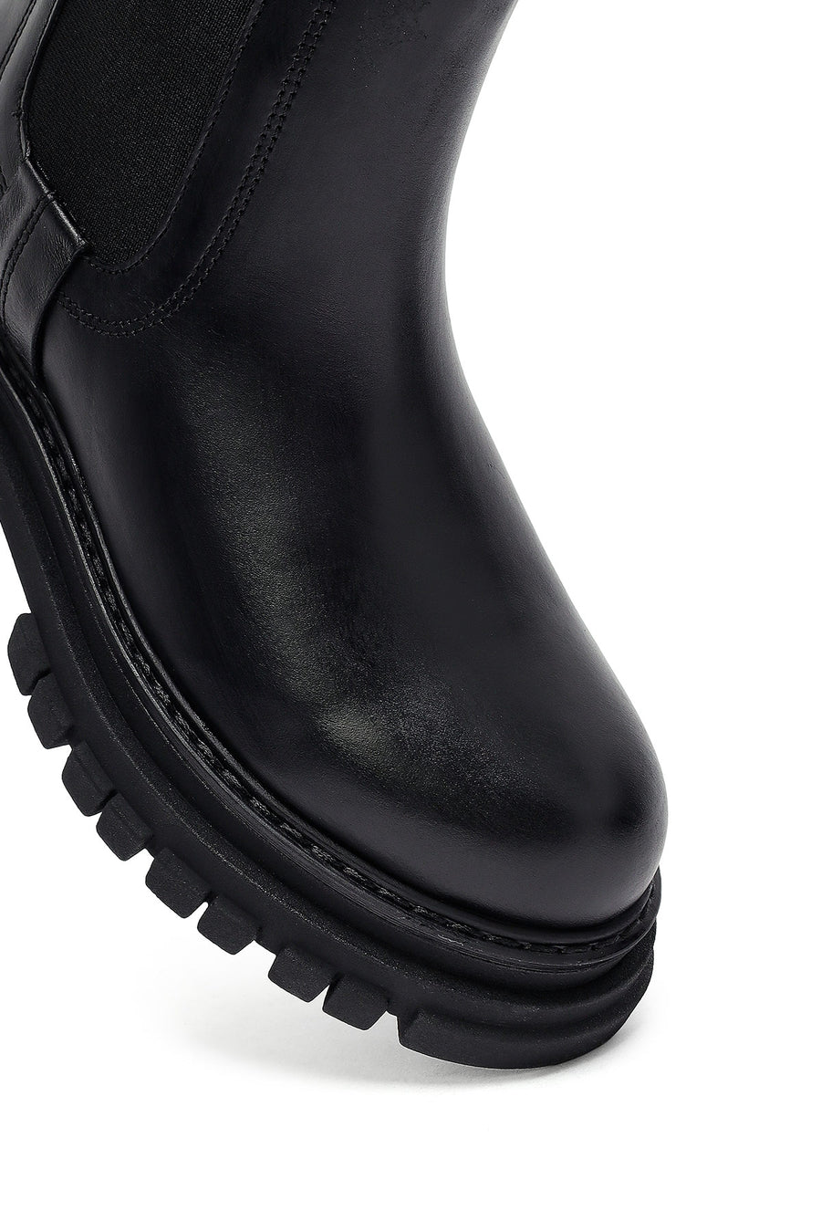 Woman Black Thick Sole Leather Chelsea Boots