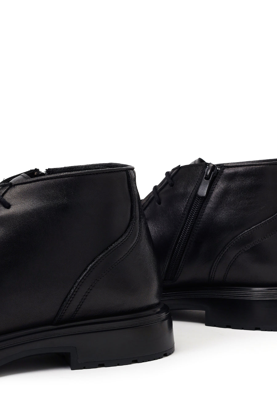 Male Black Lace-up Zip Closure Leather Casual Boots