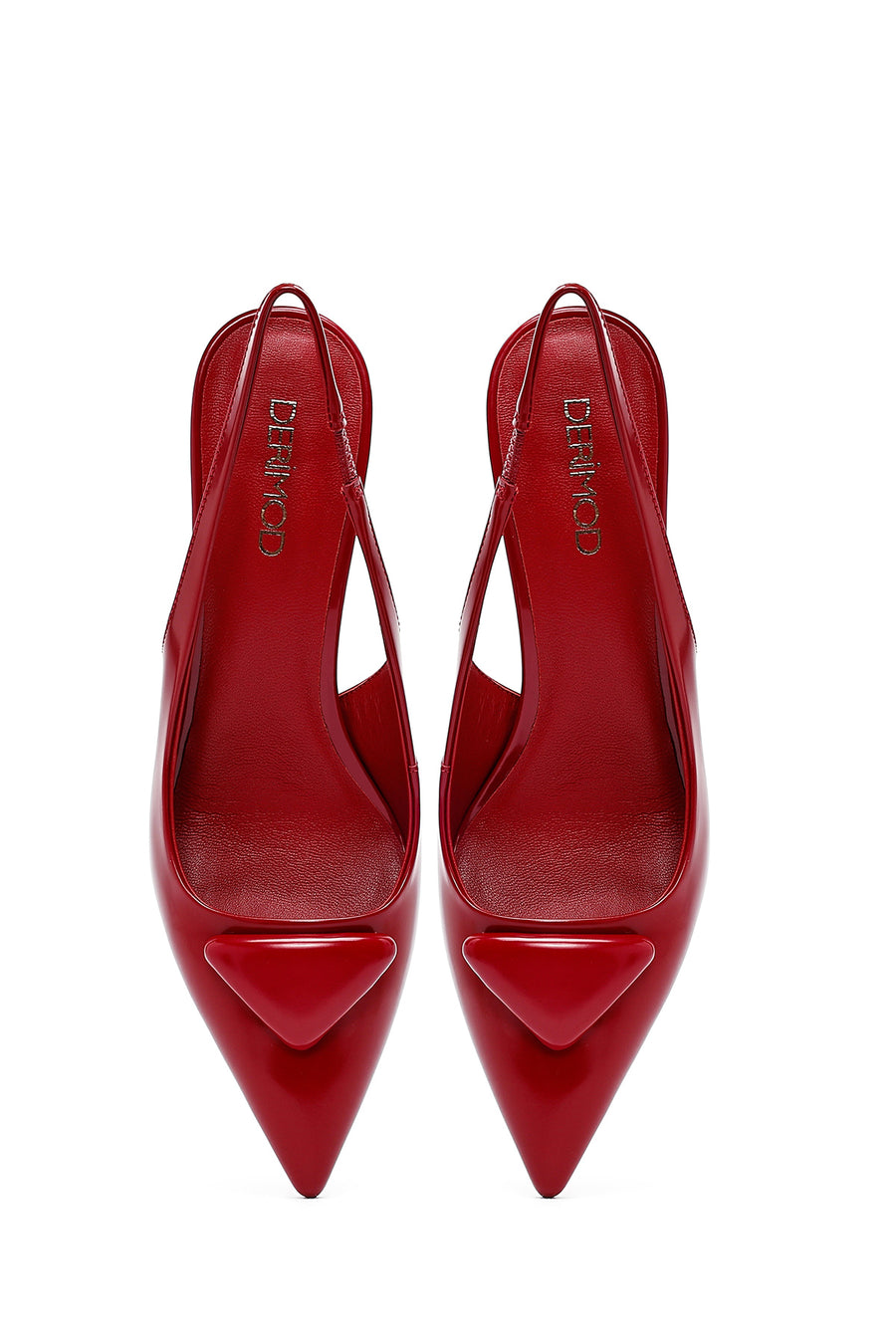 Women's Red Slingback Thin Heel Leather Shoes