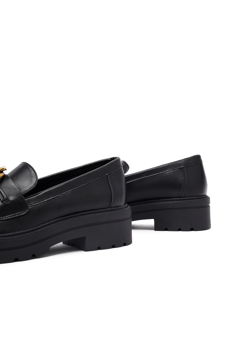Women's Black Buckled Thick-Soled Masculine Loafer