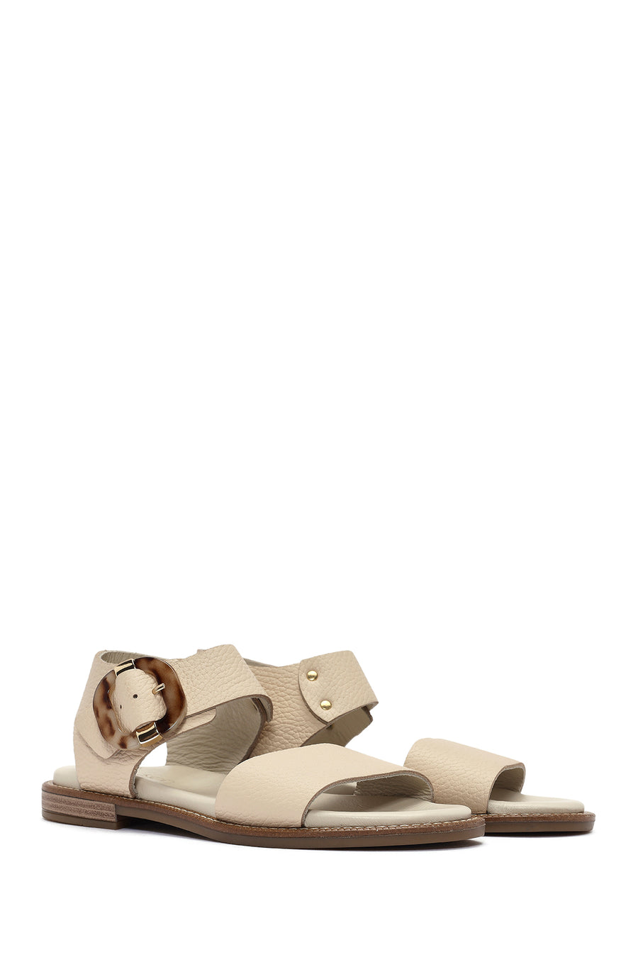 Women's Cream Buckled Leather Sandals