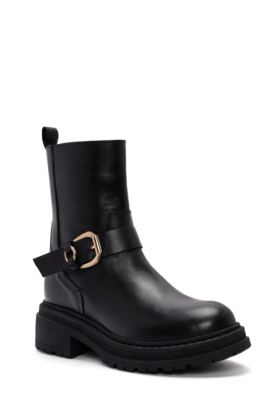 Women's Black Buckle Detailed Zippered Leather Boots