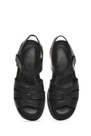 Women's Black Ankle Strap Chunky Sole Leather Comfort Sandals | Derimod