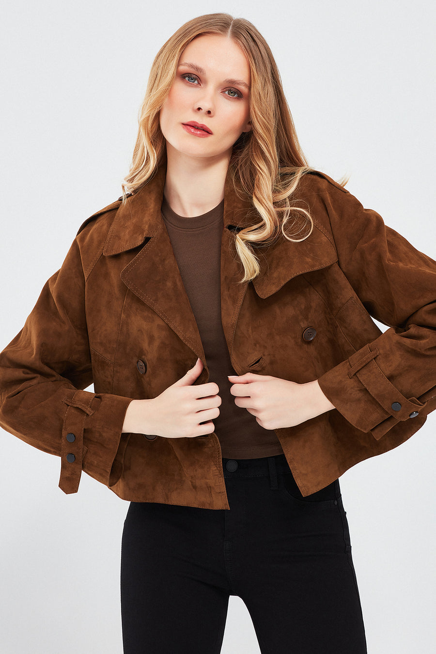 Tracy Women's Brown Short Suede Leather Coat