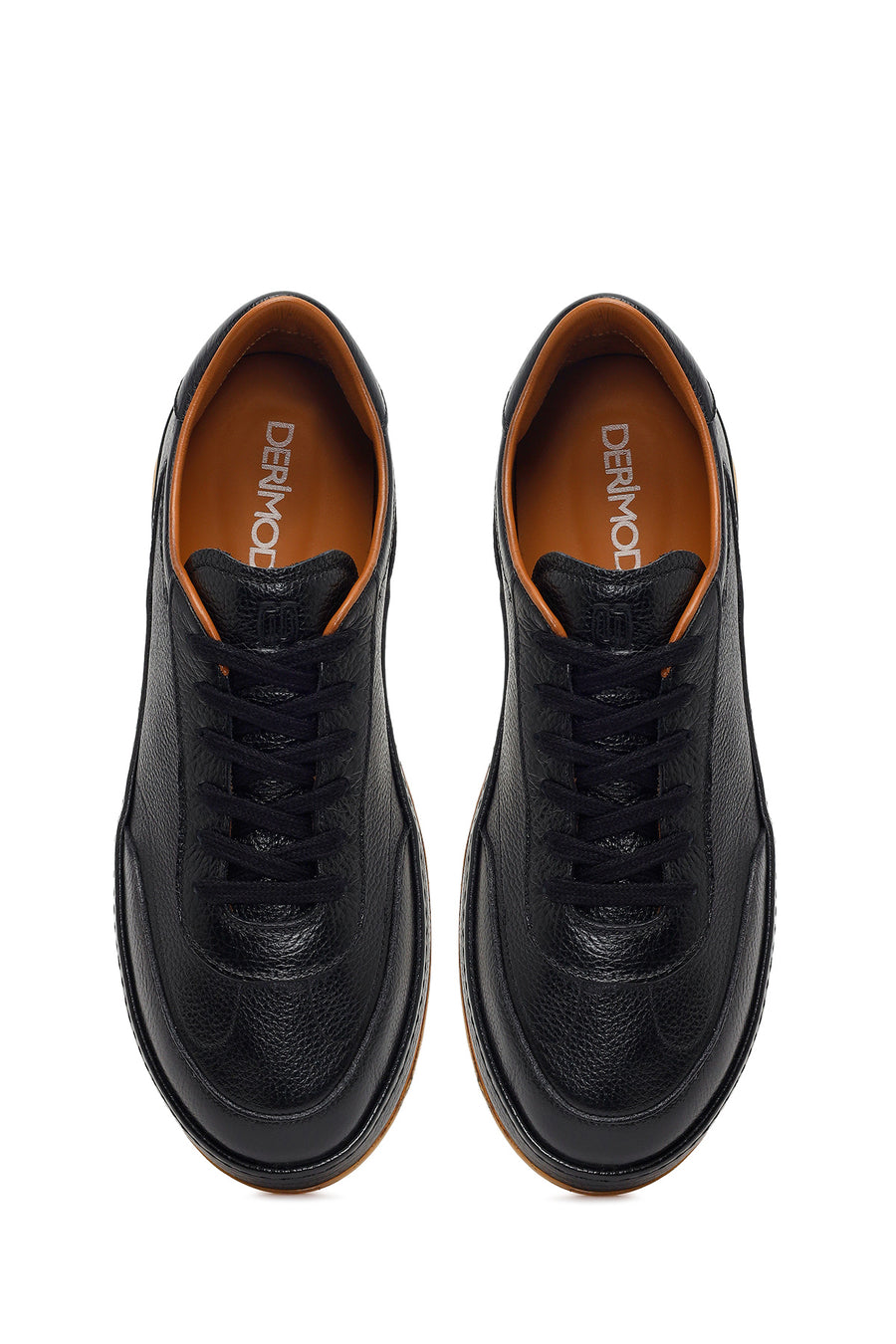 Erkek Siyah Bağcıklı Deri Sneaker
