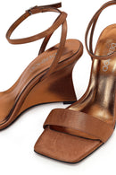Women's Bronze Ankle Buckle High Platform Satin Sandals | Derimod