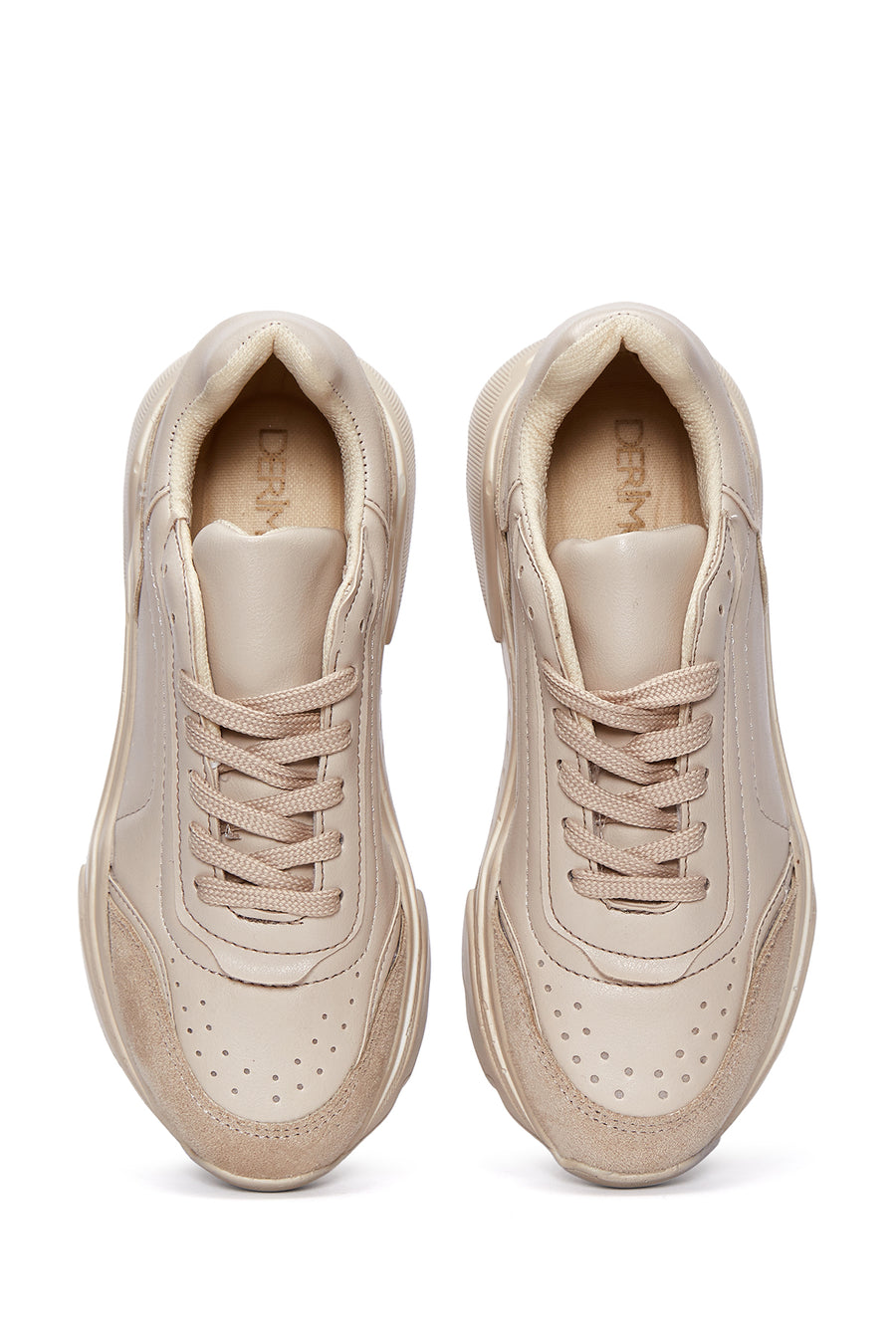 Women's Beige Thick Sole Lace-Up Sneakers