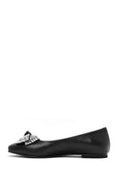 Women's Black Stone Leather Ballerinas | Derimod