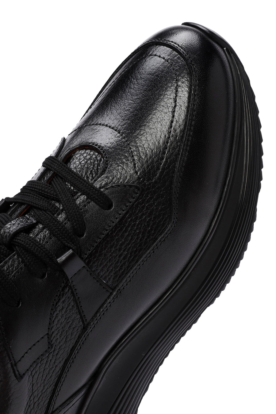 Men's Black Lace-Up Leather Casual Sneaker