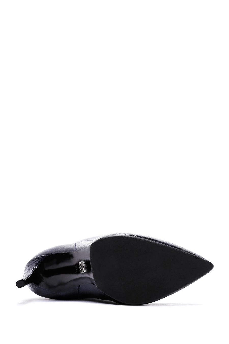 Women's Navy Blue Leather Thin Heeled Boots