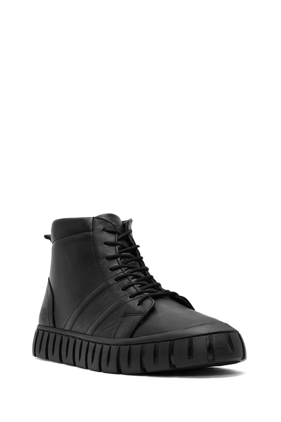 Men's Black Zippered Lace-Up Leather Boots