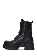 Women's Black Boots Zippered Leather Boots | Derimod