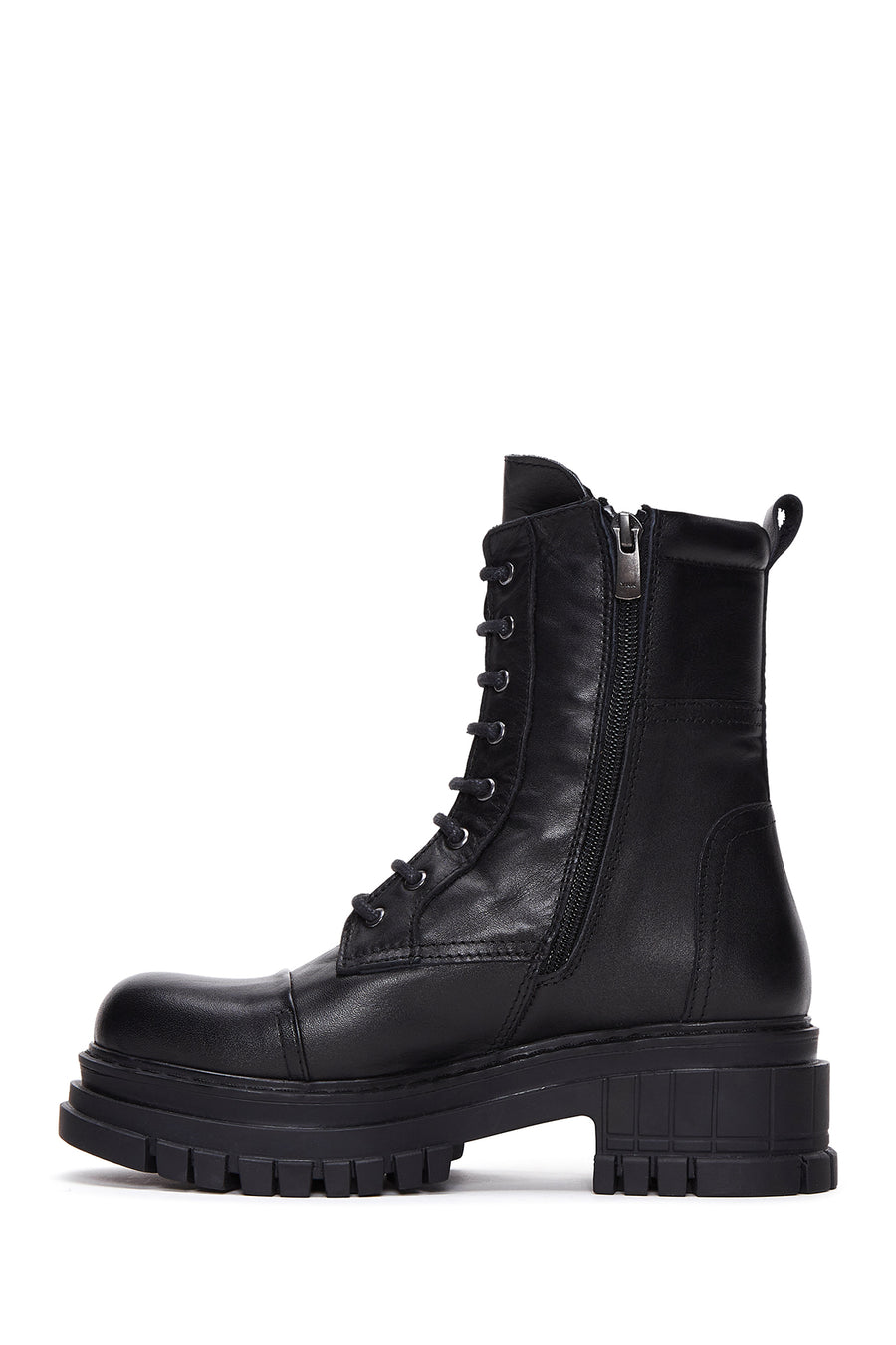 Women's Black Boots Zippered Leather Boots