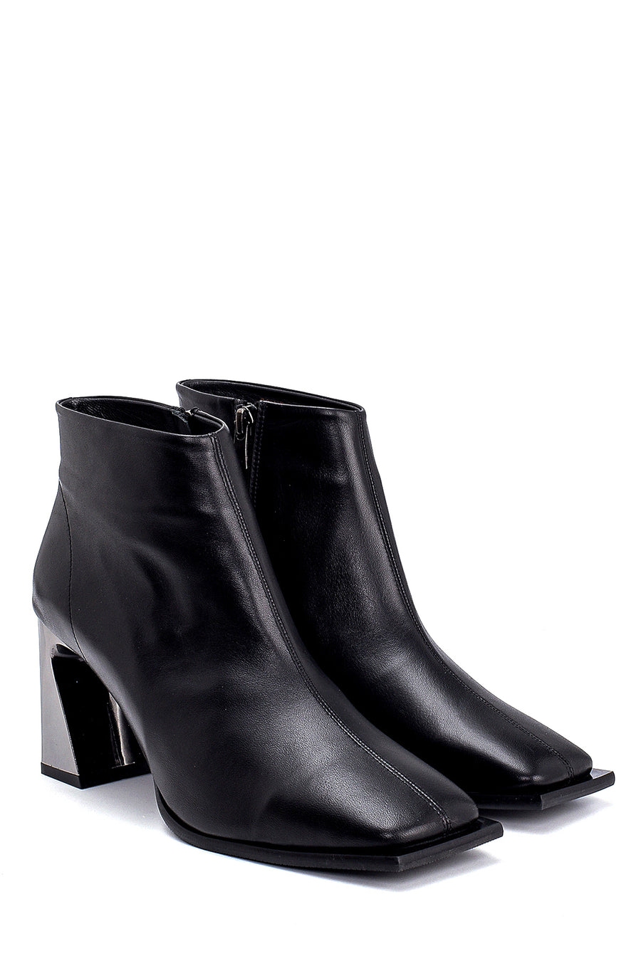 Women's Leather Heel Detailed Boots