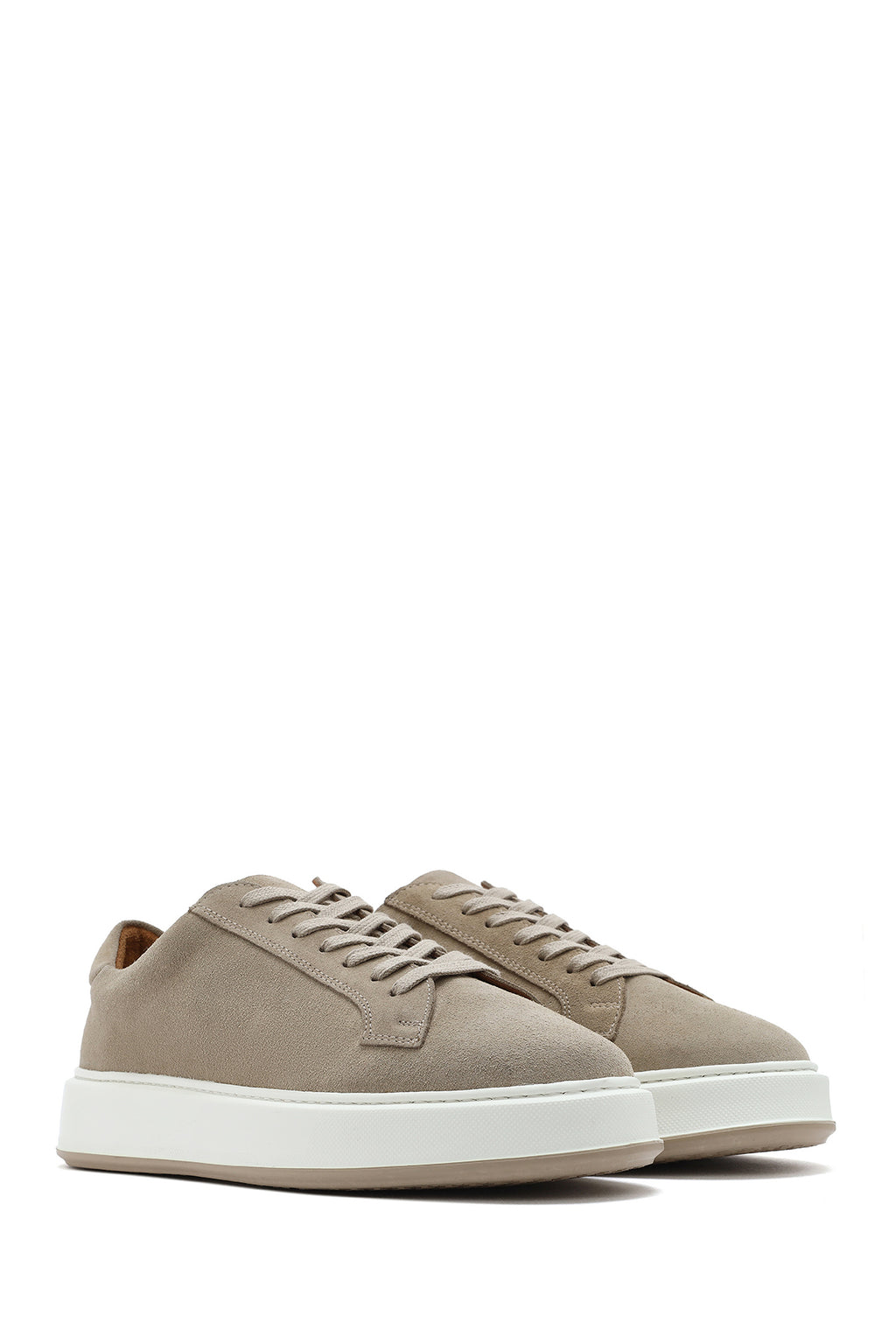 Erkek Bej Bağcıklı Kalın Tabanlı Süet Deri Sneaker