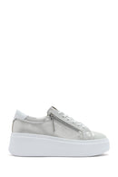 Kadın Gümüş Kalın Tabanlı Yandan Fermuarlı Deri Sneaker | Derimod